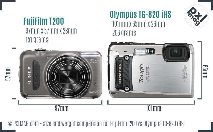 FujiFilm T200 vs Olympus TG-820 iHS size comparison
