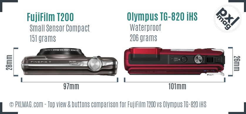 FujiFilm T200 vs Olympus TG-820 iHS top view buttons comparison