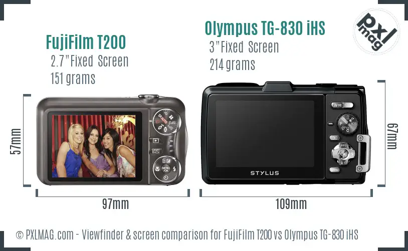 FujiFilm T200 vs Olympus TG-830 iHS Screen and Viewfinder comparison