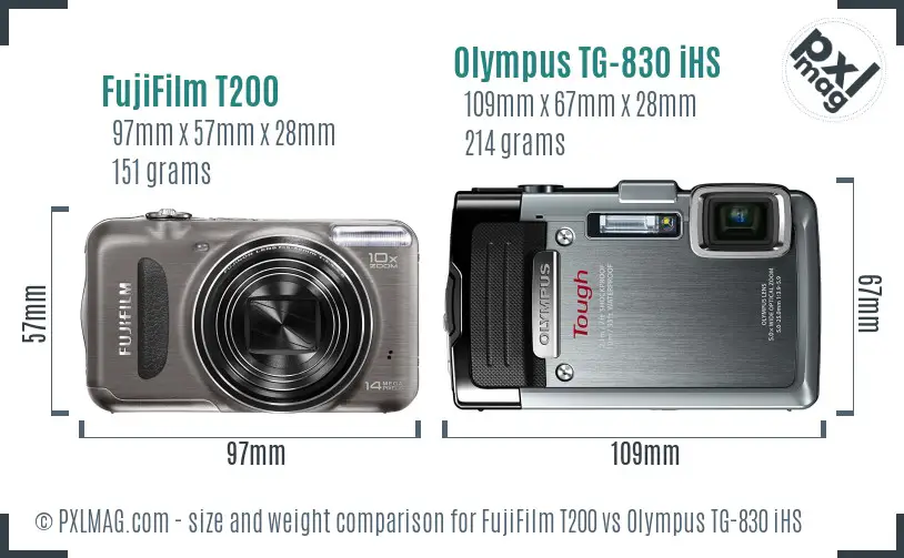 FujiFilm T200 vs Olympus TG-830 iHS size comparison