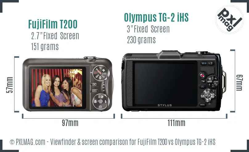 FujiFilm T200 vs Olympus TG-2 iHS Screen and Viewfinder comparison