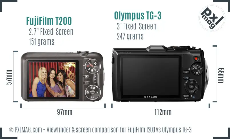 FujiFilm T200 vs Olympus TG-3 Screen and Viewfinder comparison