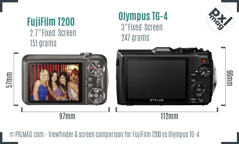 FujiFilm T200 vs Olympus TG-4 Screen and Viewfinder comparison