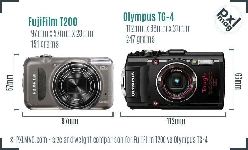 FujiFilm T200 vs Olympus TG-4 size comparison