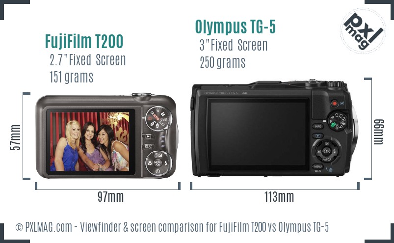 FujiFilm T200 vs Olympus TG-5 Screen and Viewfinder comparison