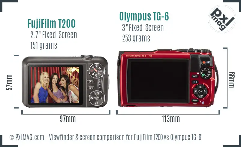 FujiFilm T200 vs Olympus TG-6 Screen and Viewfinder comparison