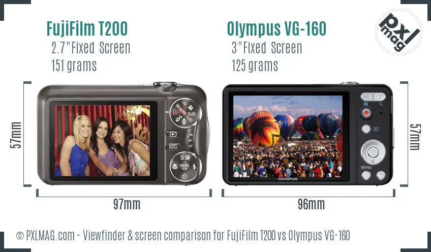 FujiFilm T200 vs Olympus VG-160 Screen and Viewfinder comparison