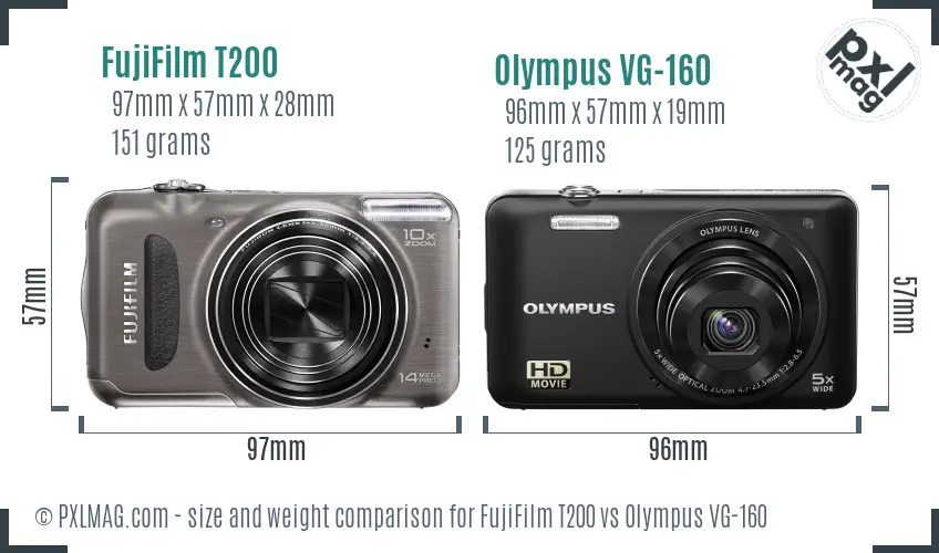 FujiFilm T200 vs Olympus VG-160 size comparison