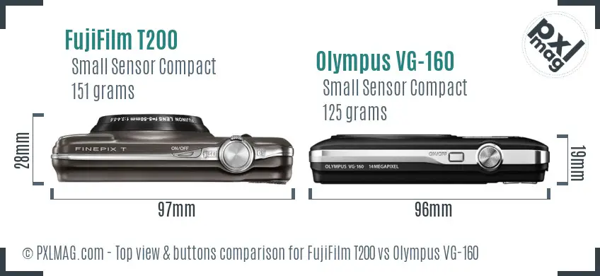 FujiFilm T200 vs Olympus VG-160 top view buttons comparison