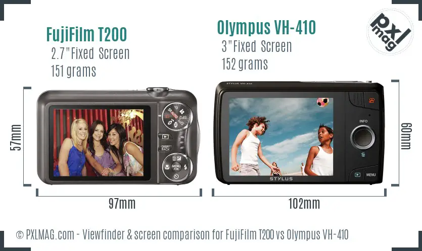 FujiFilm T200 vs Olympus VH-410 Screen and Viewfinder comparison