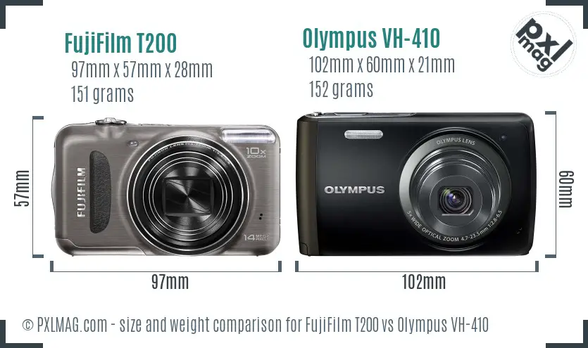 FujiFilm T200 vs Olympus VH-410 size comparison