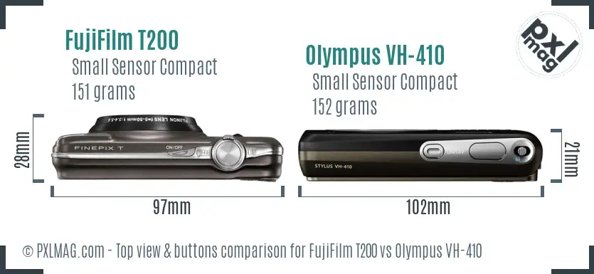 FujiFilm T200 vs Olympus VH-410 top view buttons comparison