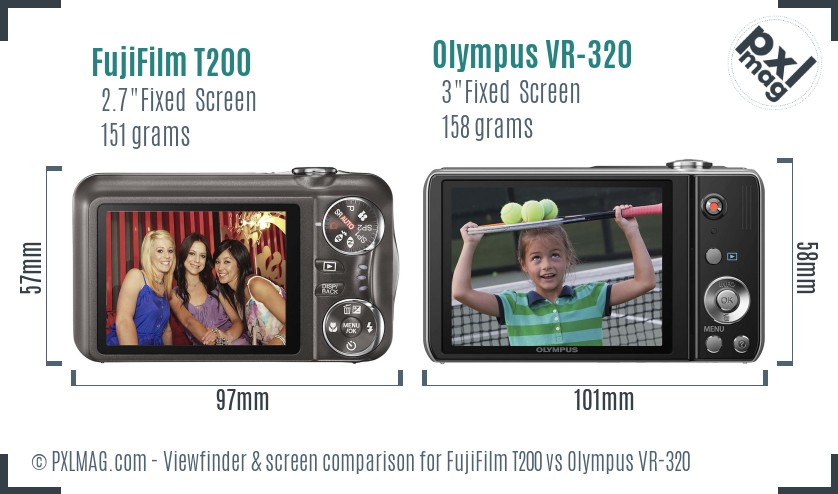 FujiFilm T200 vs Olympus VR-320 Screen and Viewfinder comparison