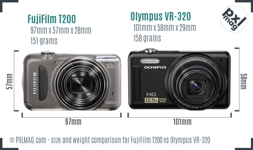 FujiFilm T200 vs Olympus VR-320 size comparison FujiFilm T200 vs Olympus VR-320 size comparison