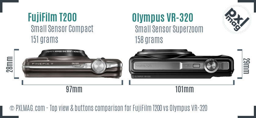 FujiFilm T200 vs Olympus VR-320 top view buttons comparison