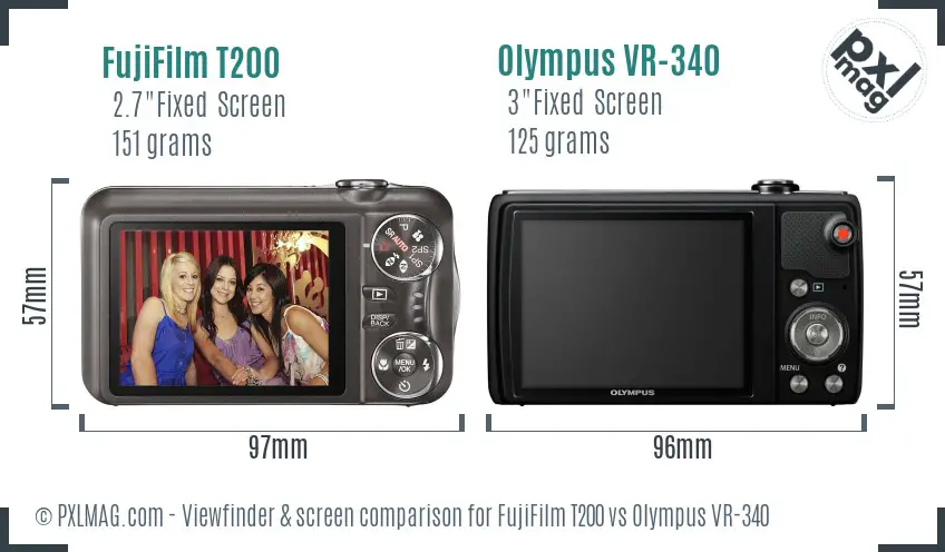FujiFilm T200 vs Olympus VR-340 Screen and Viewfinder comparison