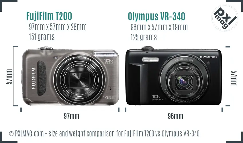 FujiFilm T200 vs Olympus VR-340 size comparison
