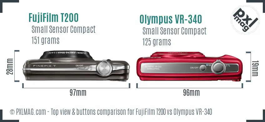 FujiFilm T200 vs Olympus VR-340 top view buttons comparison