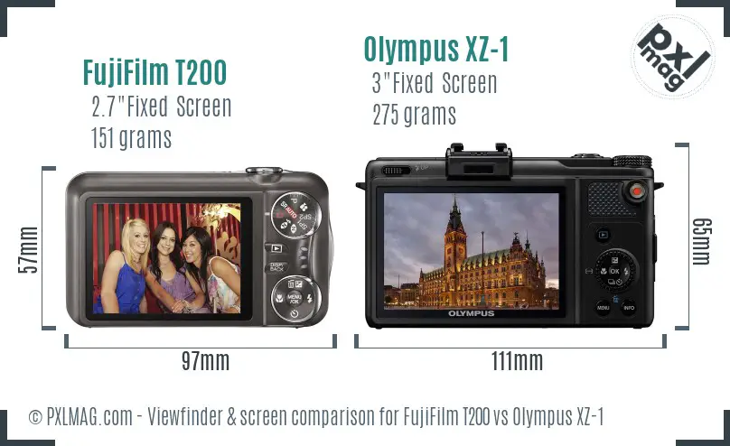 FujiFilm T200 vs Olympus XZ-1 Screen and Viewfinder comparison