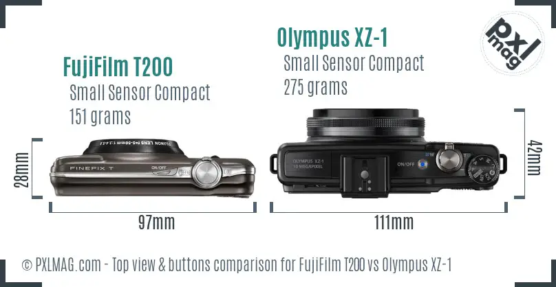 FujiFilm T200 vs Olympus XZ-1 top view buttons comparison
