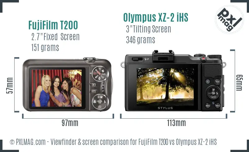 FujiFilm T200 vs Olympus XZ-2 iHS Screen and Viewfinder comparison