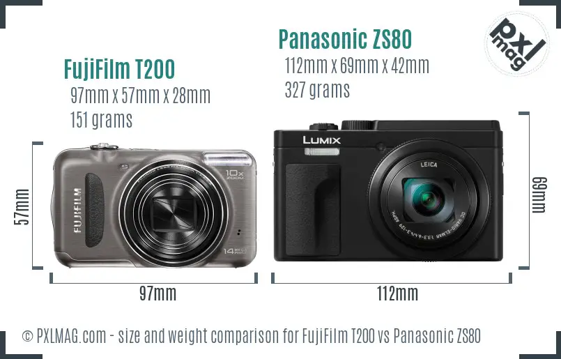 FujiFilm T200 vs Panasonic ZS80 size comparison
