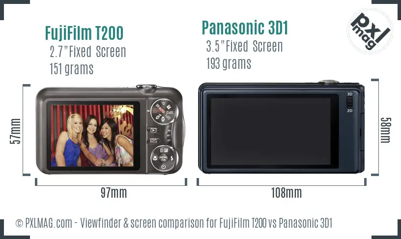 FujiFilm T200 vs Panasonic 3D1 Screen and Viewfinder comparison