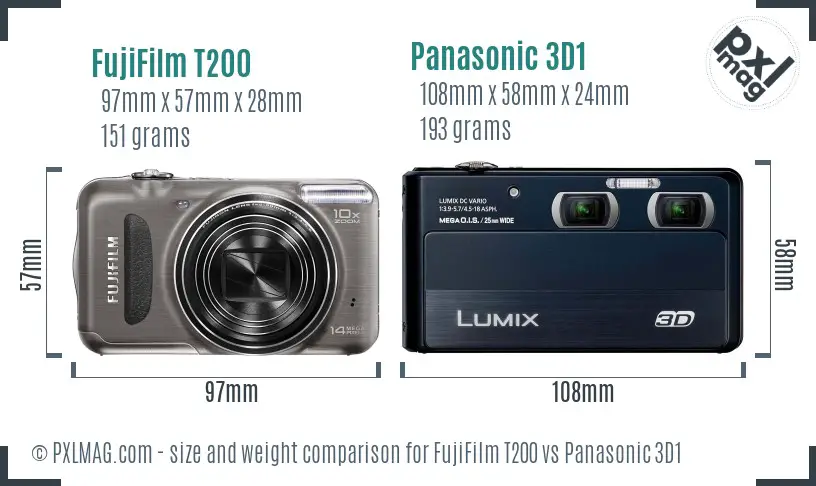 FujiFilm T200 vs Panasonic 3D1 size comparison