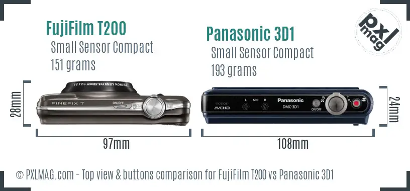 FujiFilm T200 vs Panasonic 3D1 top view buttons comparison