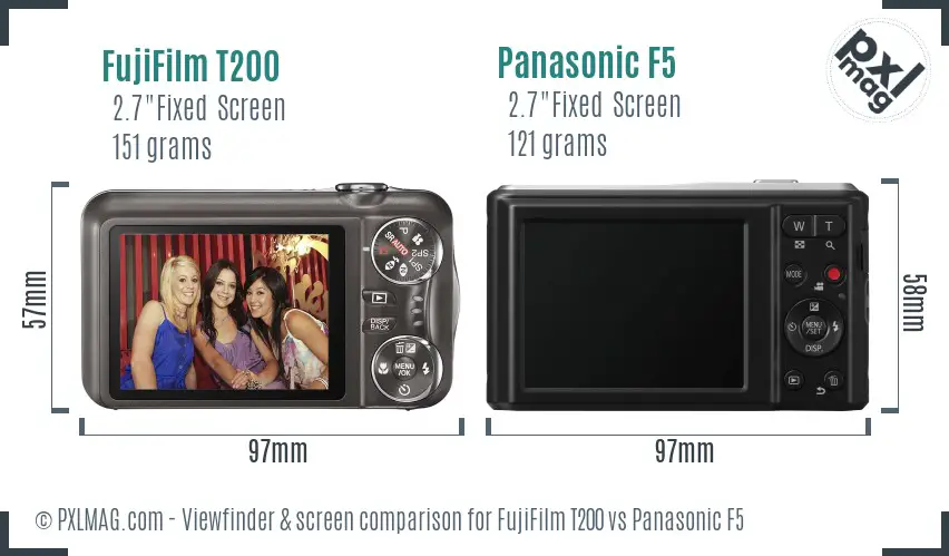 FujiFilm T200 vs Panasonic F5 Screen and Viewfinder comparison