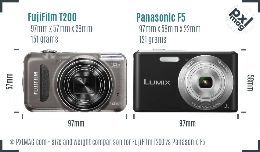 FujiFilm T200 vs Panasonic F5 size comparison