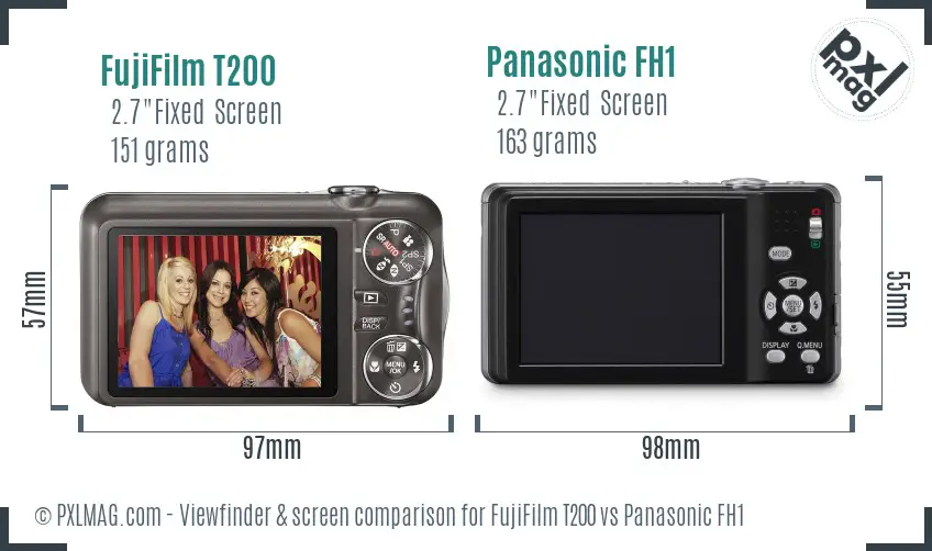 FujiFilm T200 vs Panasonic FH1 Screen and Viewfinder comparison