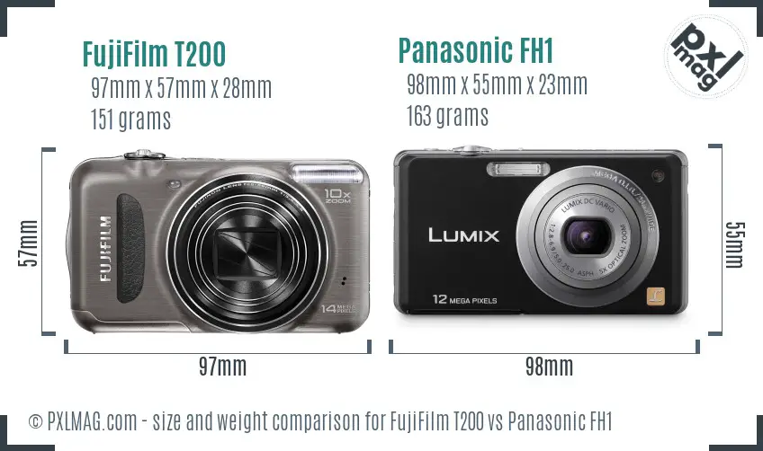 FujiFilm T200 vs Panasonic FH1 size comparison