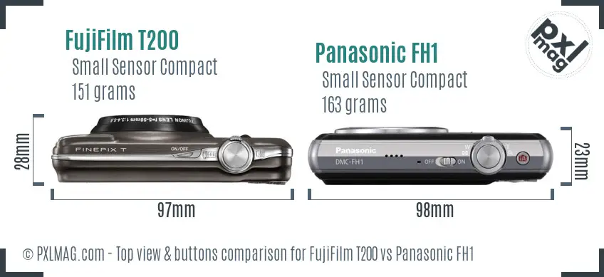 FujiFilm T200 vs Panasonic FH1 top view buttons comparison