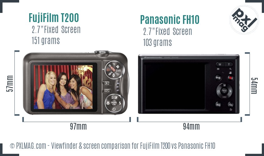 FujiFilm T200 vs Panasonic FH10 Screen and Viewfinder comparison