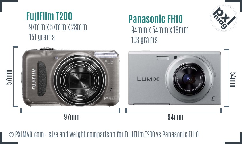 FujiFilm T200 vs Panasonic FH10 size comparison FujiFilm T200 vs Panasonic FH10 size comparison