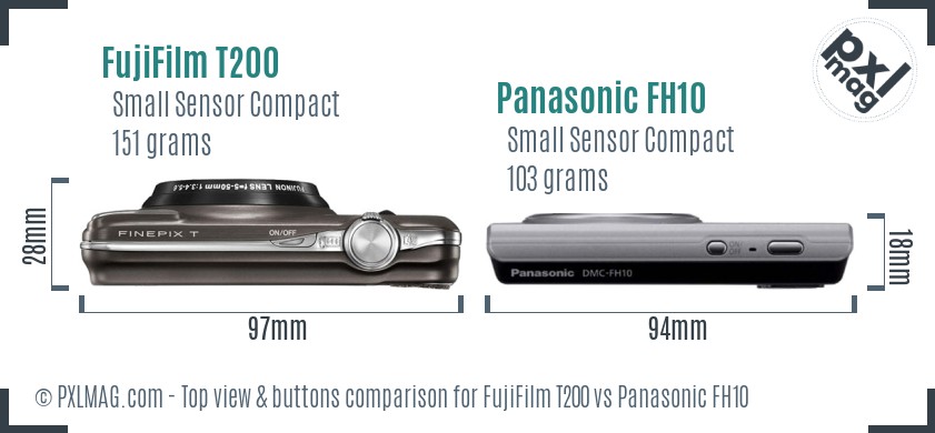 FujiFilm T200 vs Panasonic FH10 top view buttons comparison