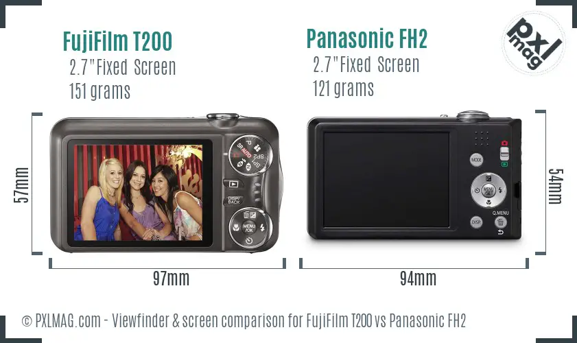 FujiFilm T200 vs Panasonic FH2 Screen and Viewfinder comparison