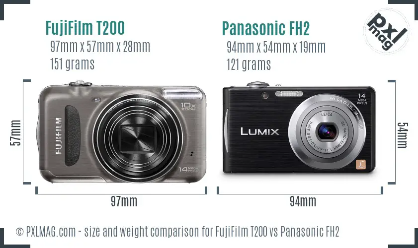 FujiFilm T200 vs Panasonic FH2 size comparison