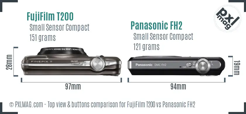 FujiFilm T200 vs Panasonic FH2 top view buttons comparison