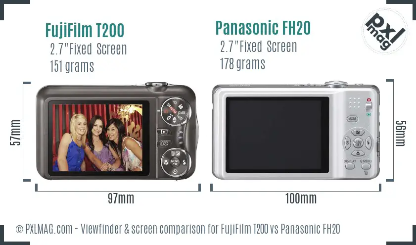 FujiFilm T200 vs Panasonic FH20 Screen and Viewfinder comparison