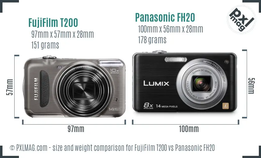 FujiFilm T200 vs Panasonic FH20 size comparison