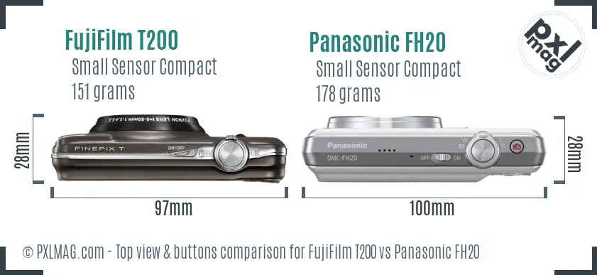 FujiFilm T200 vs Panasonic FH20 top view buttons comparison