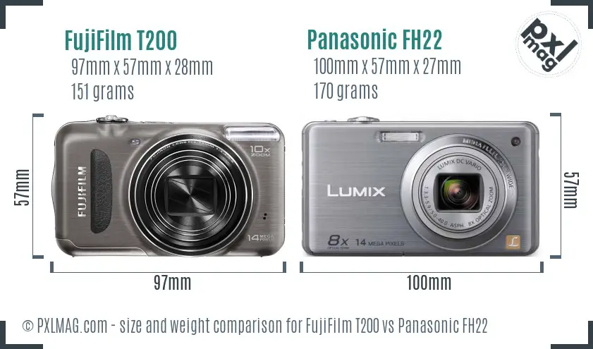 FujiFilm T200 vs Panasonic FH22 size comparison