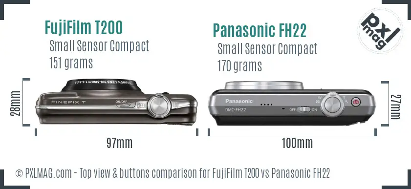 FujiFilm T200 vs Panasonic FH22 top view buttons comparison