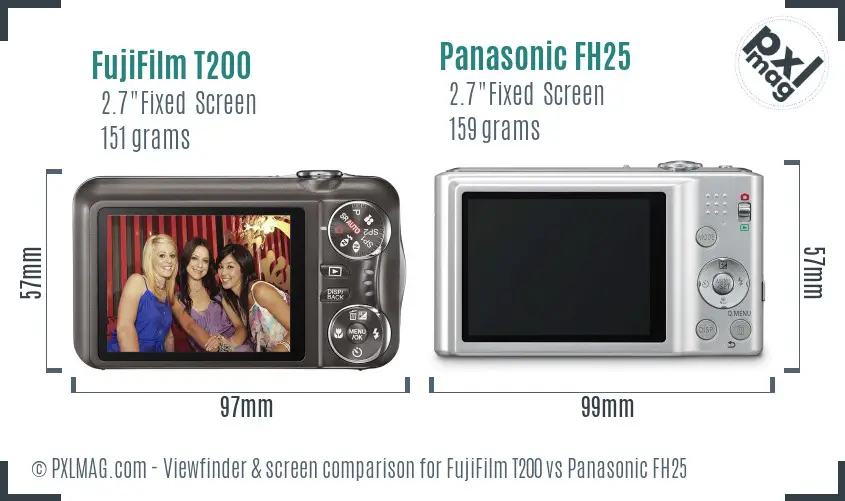 FujiFilm T200 vs Panasonic FH25 Screen and Viewfinder comparison