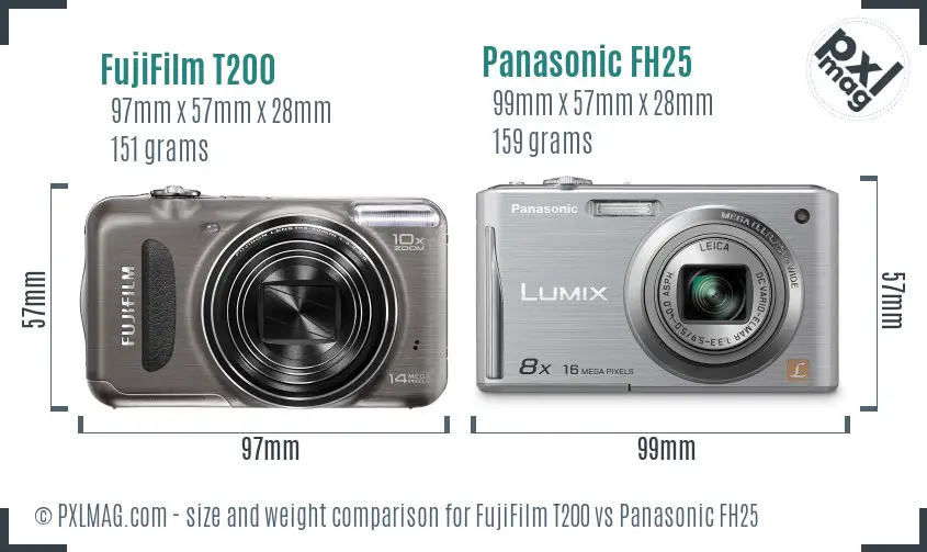 FujiFilm T200 vs Panasonic FH25 size comparison