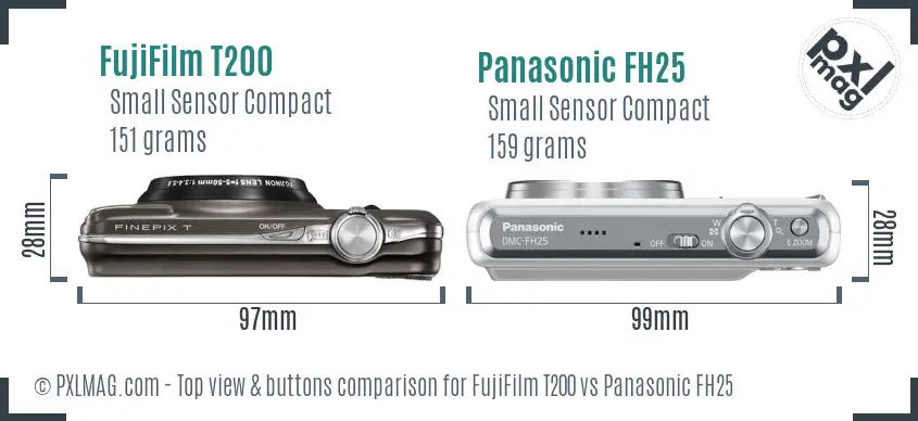 FujiFilm T200 vs Panasonic FH25 top view buttons comparison