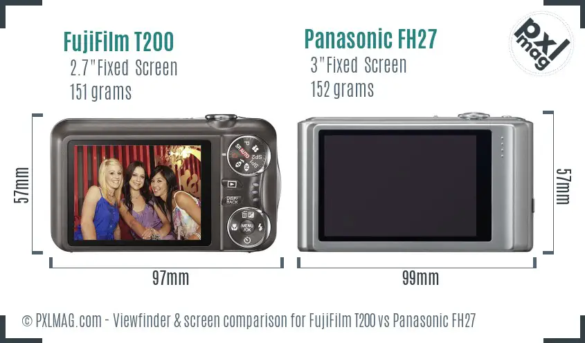 FujiFilm T200 vs Panasonic FH27 Screen and Viewfinder comparison