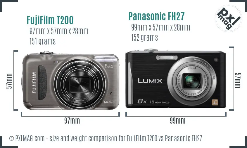 FujiFilm T200 vs Panasonic FH27 size comparison